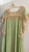 Load image into Gallery viewer, 1920s tissue silk pistachio green lace dress