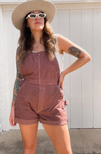 Load image into Gallery viewer, Vintage Overdyed plum short overalls