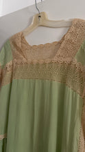 Load image into Gallery viewer, 1920s tissue silk pistachio green lace dress