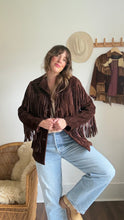 Load image into Gallery viewer, Vintage chocolate brown fringe jacket