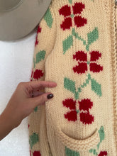 Load image into Gallery viewer, Vintage red flower cowichan