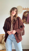 Load image into Gallery viewer, Vintage chocolate brown fringe jacket