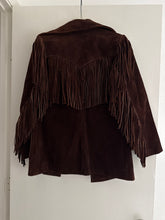 Load image into Gallery viewer, Vintage chocolate brown fringe jacket