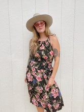 Load image into Gallery viewer, Vintage black floral tie dress