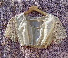 Load image into Gallery viewer, Vintage cotton + crochet crop top