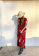 Load image into Gallery viewer, Vintage red floral wrap dress