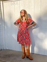 Load image into Gallery viewer, Vintage red floral dress