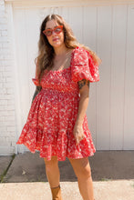 Load image into Gallery viewer, Signature Collection-Red floral puff sleeve dress
