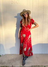 Load image into Gallery viewer, Vintage red floral wrap dress