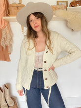 Load image into Gallery viewer, Vintage beige chunky knit hooded cardigan