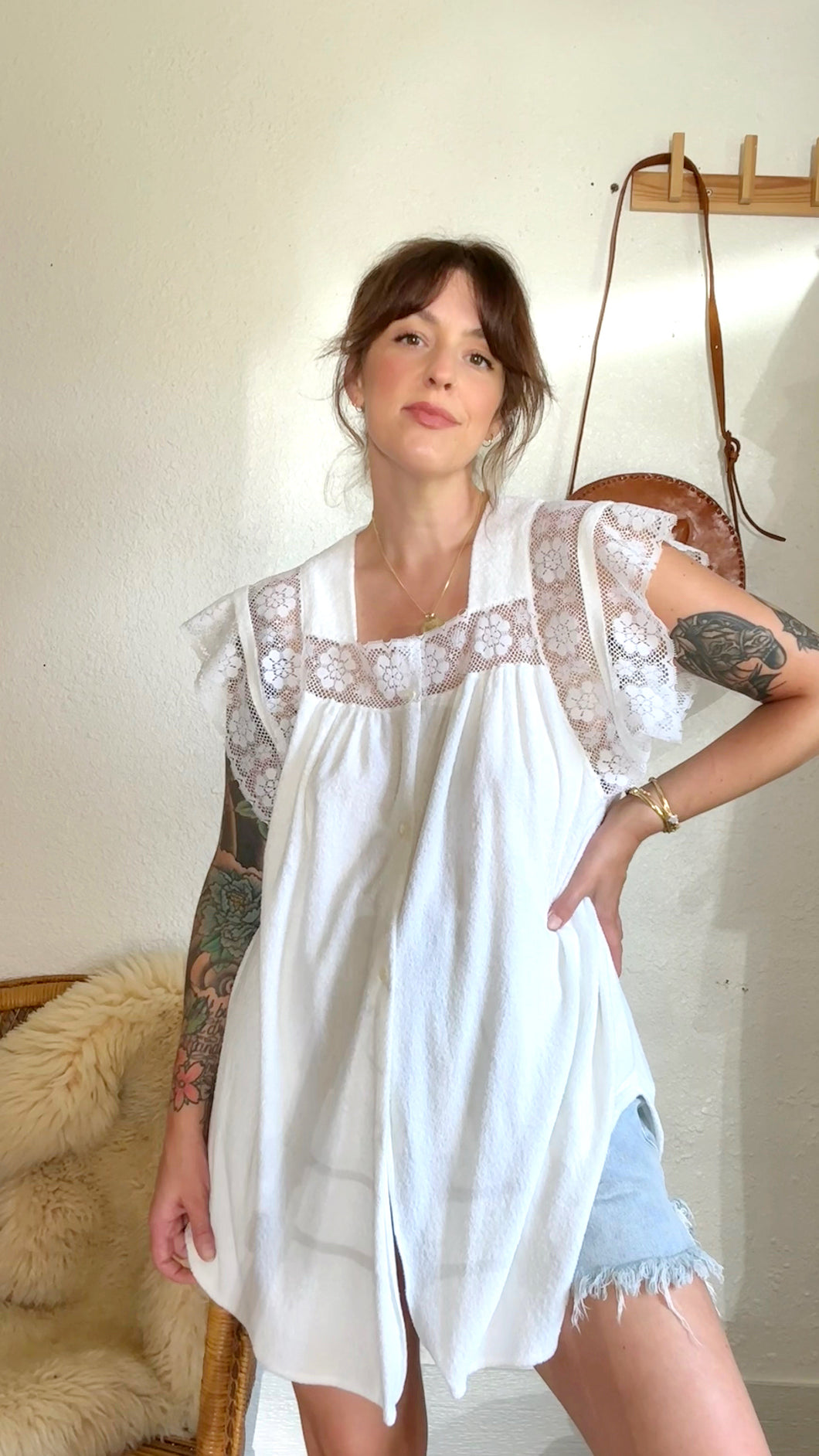 Vintage lace Terry cloth top