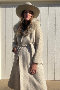 Vintage fur collar wrap coat