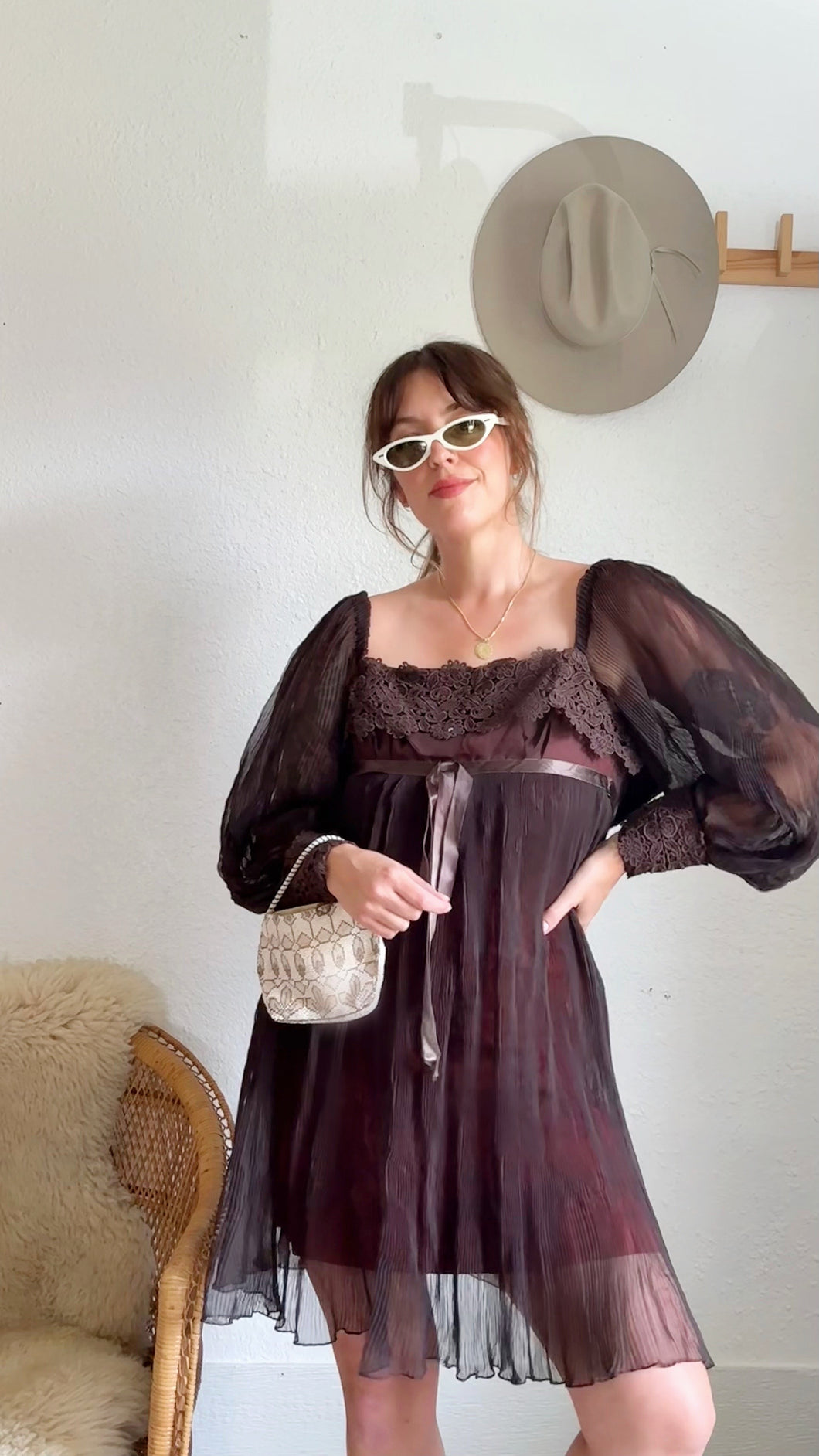 Vintage 60s 70s  brown mini dress