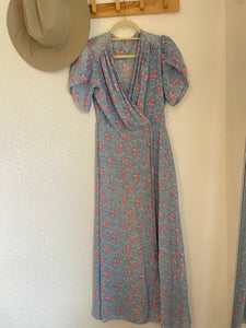 1930s blue wrap over dress