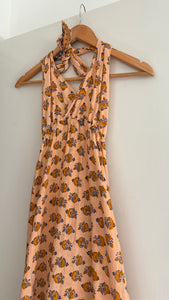 Vintage 70s block print halter dress