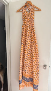 Vintage 70s block print halter dress