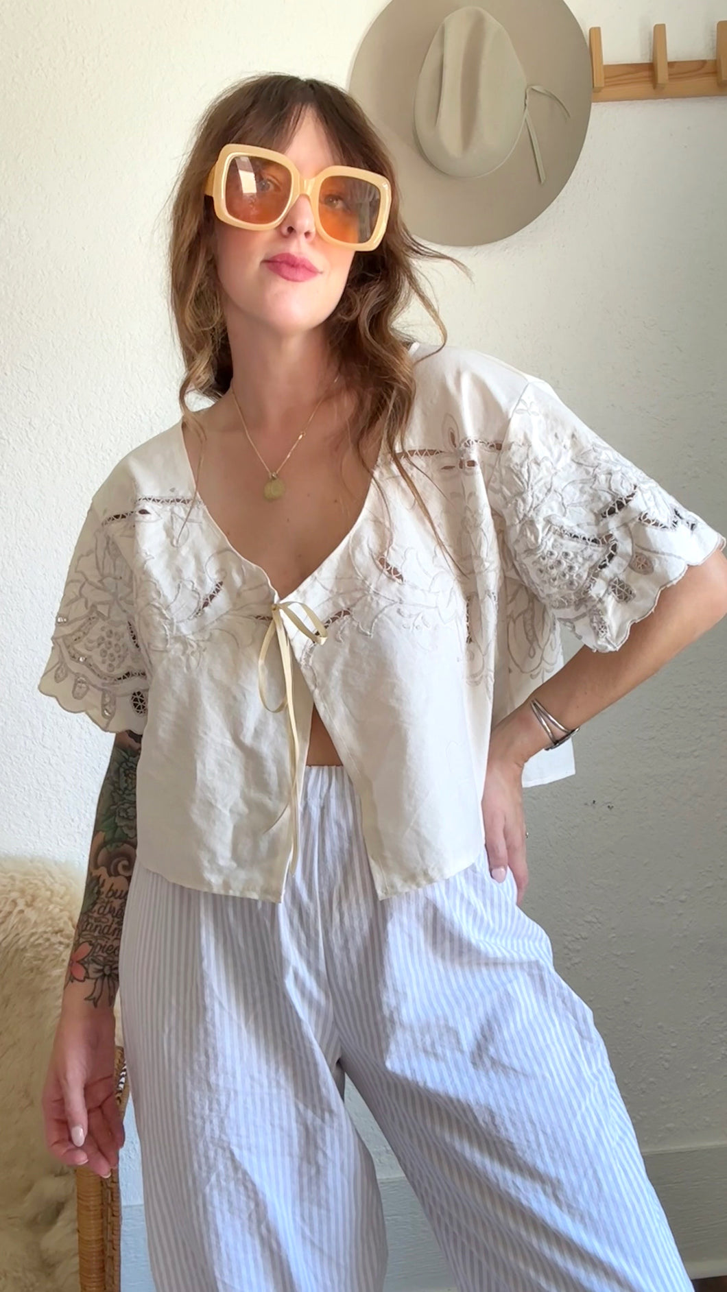 Signature Collection-lace embroidered top