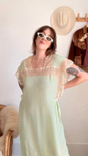 Load image into Gallery viewer, 1920s tissue silk pistachio green lace dress
