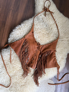 Vintage leather fringe vest