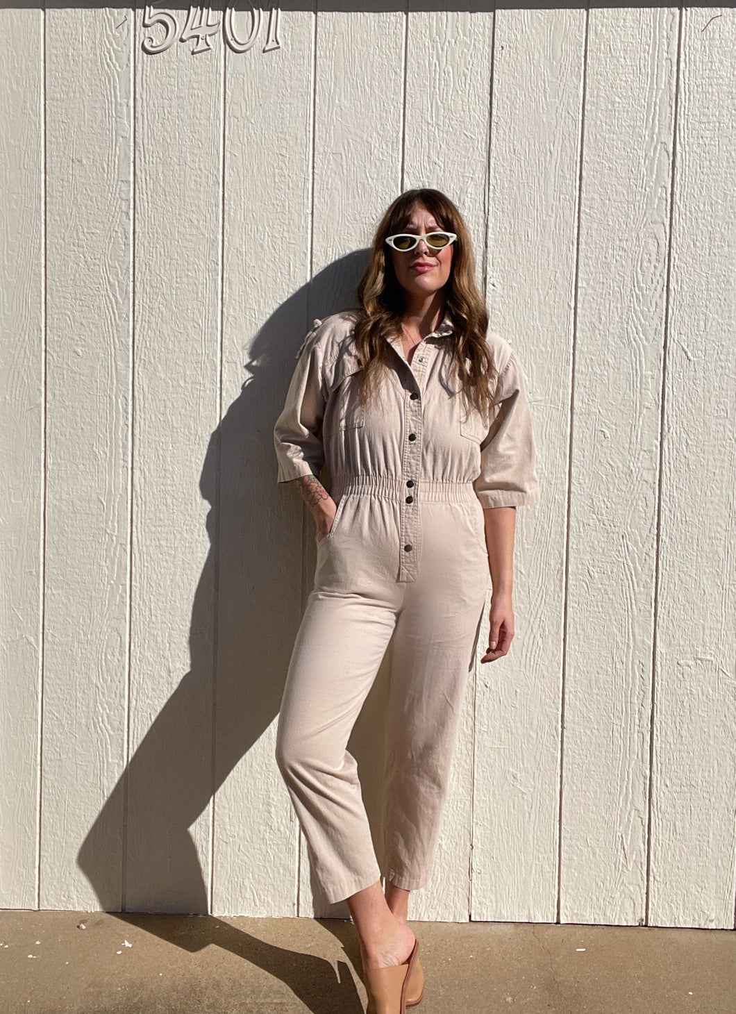 Vintage khaki denim jumpsuit