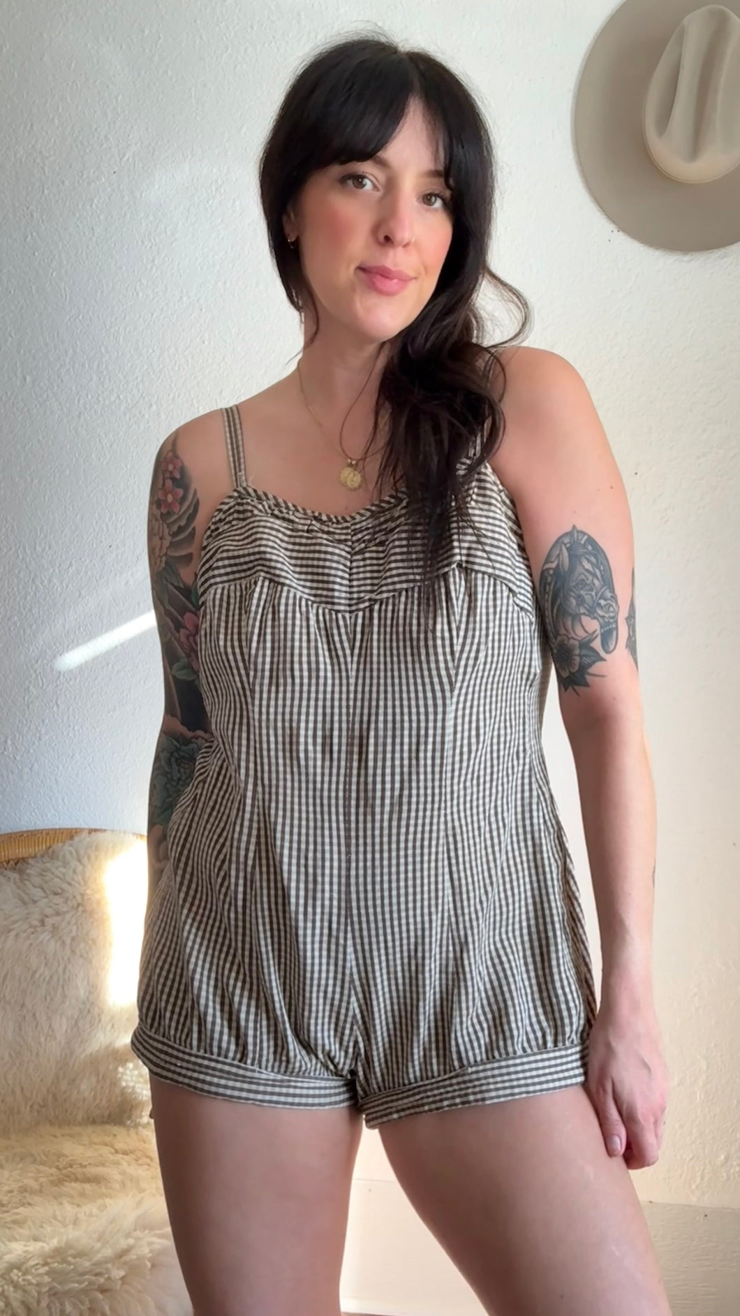 Vintage brown gingham playsuit