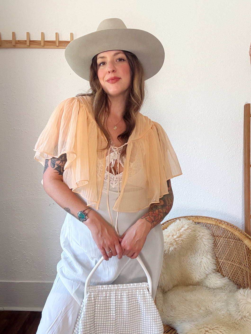 Vintage ruffle bed jacket top