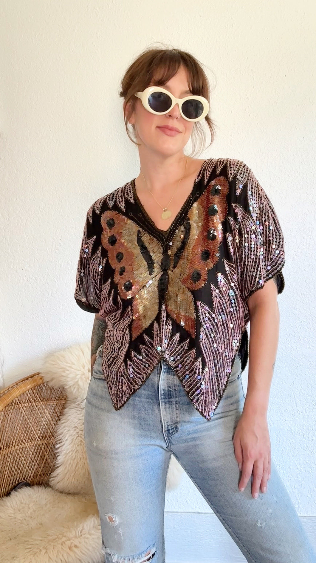 Vintage silk butterfly blouse