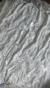 Vintage white silk fringe shawl
