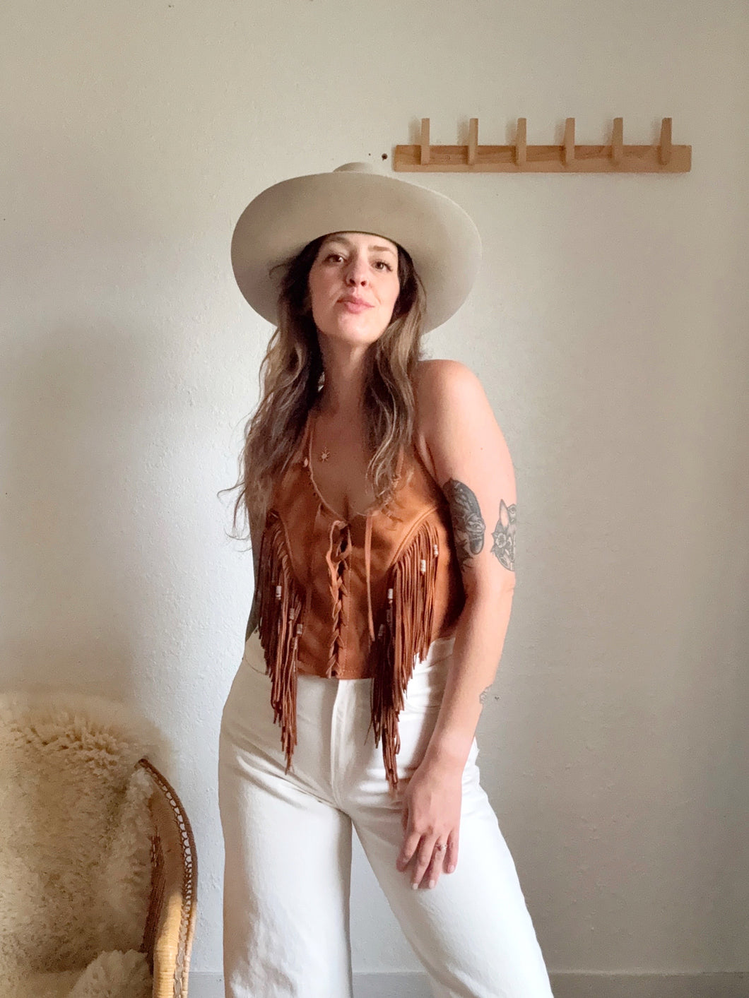 Vintage leather fringe vest