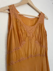 Vintage tangerine hand dyed silk dress