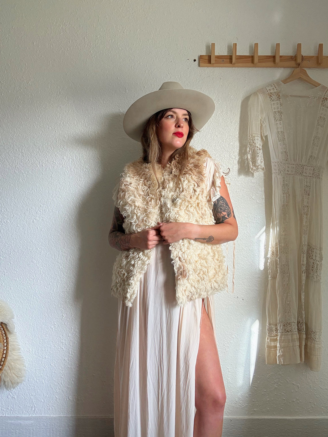 Vintage curly lamb fur vest