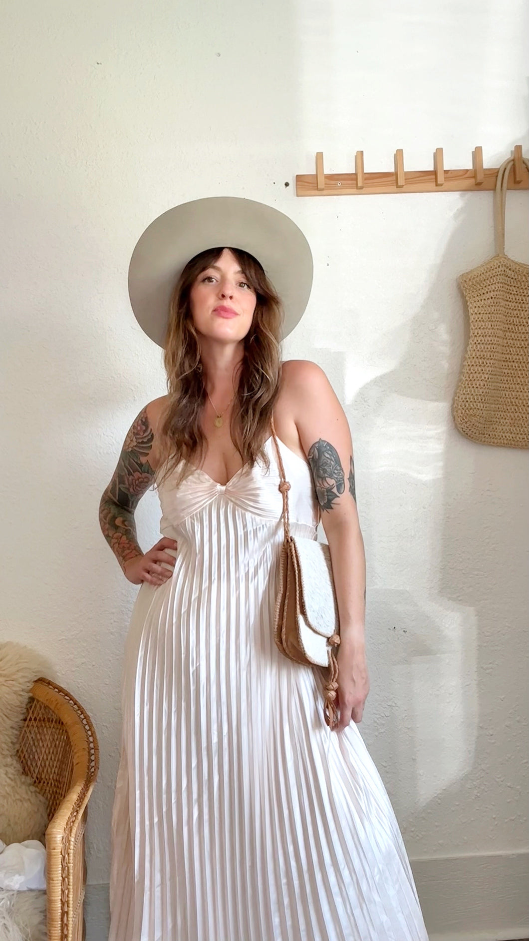 Vintage champagne crinkled dress