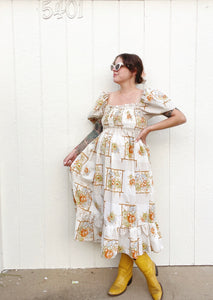 Signature Collection-70s floral puff sleeve dress- ***ON HOLD***
