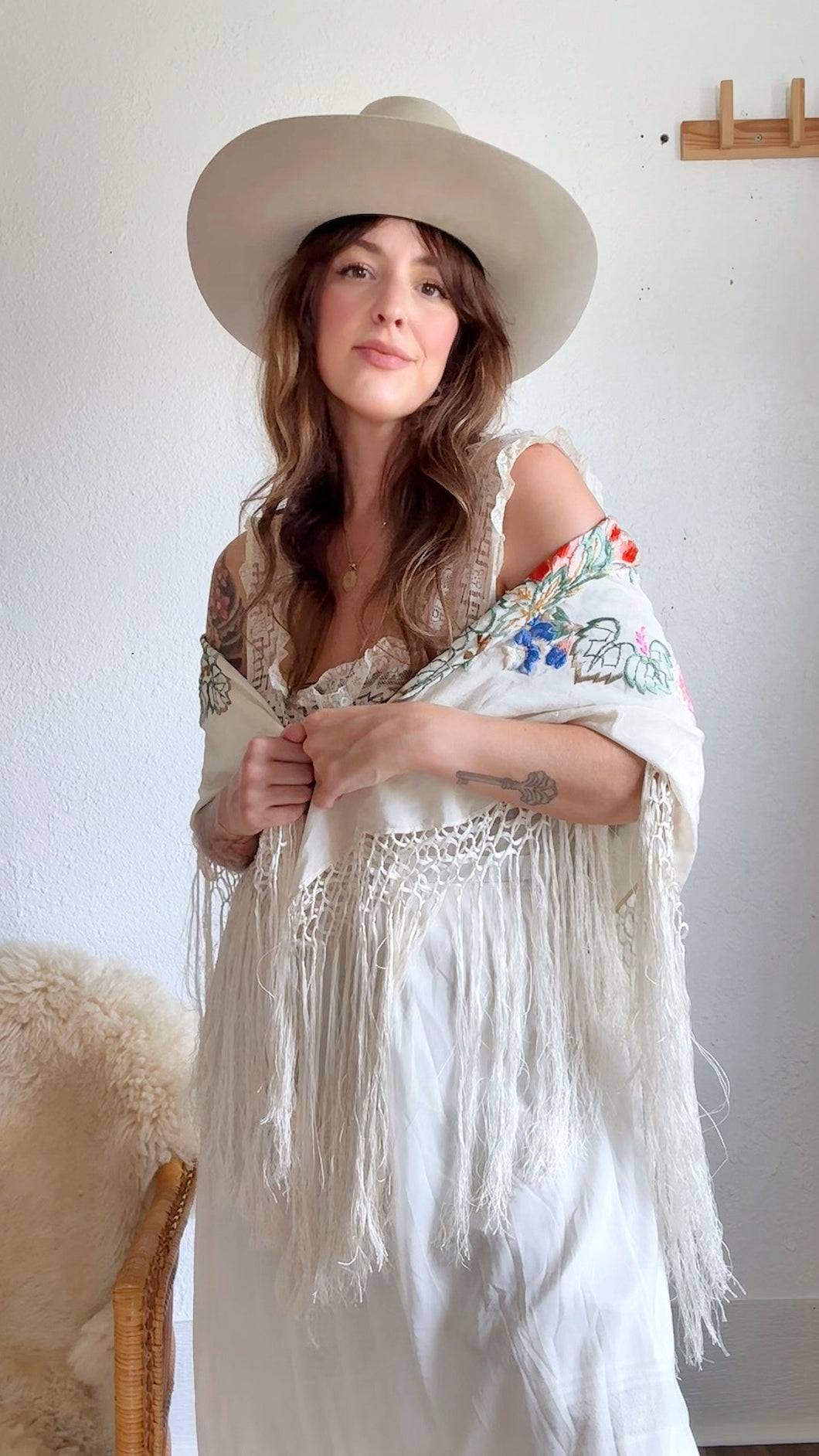 Antique silk piano shawl