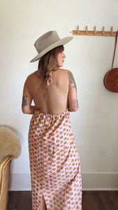 Vintage 70s block print halter dress