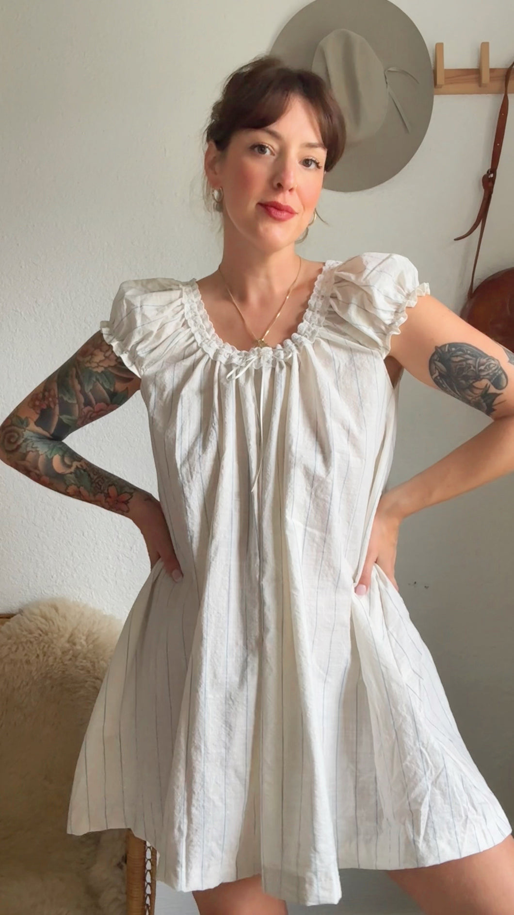 Signature Collection- linen stripe babydoll dress