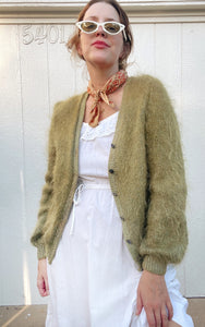 Vintage hand dyed mohair cardigan-in shaggy green