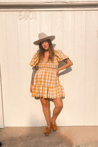 Signature Collection-gingham puff sleeve dress