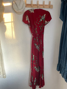 Vintage red floral wrap dress