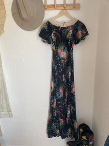 Vintage black floral maxi dress