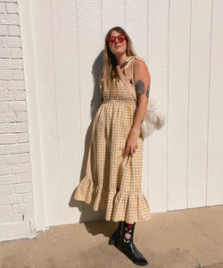 Signature Collection- Tie top maxi dress // mustard gingham