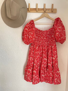 Signature Collection-Red floral puff sleeve dress