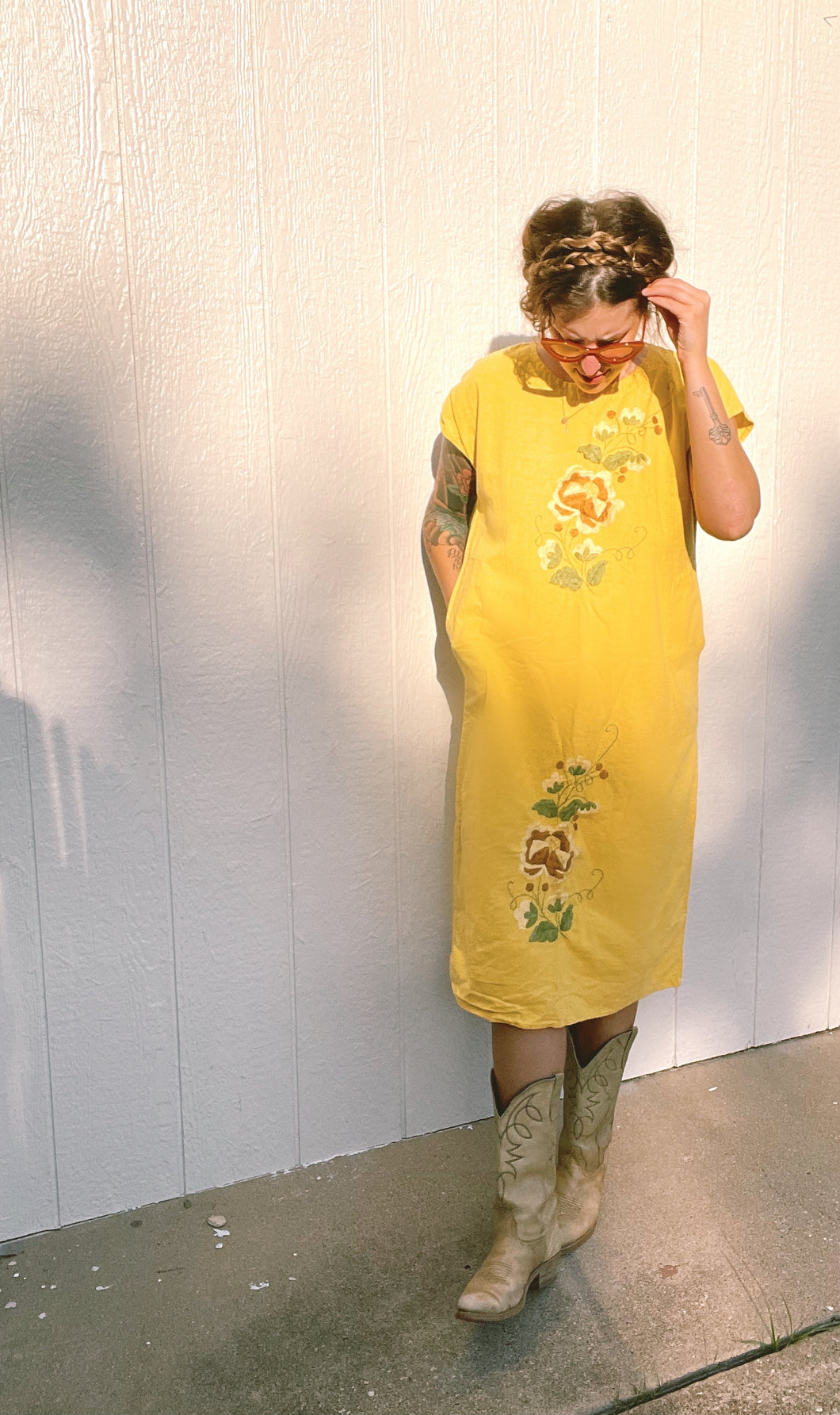 Vintage yellow embroidered dress