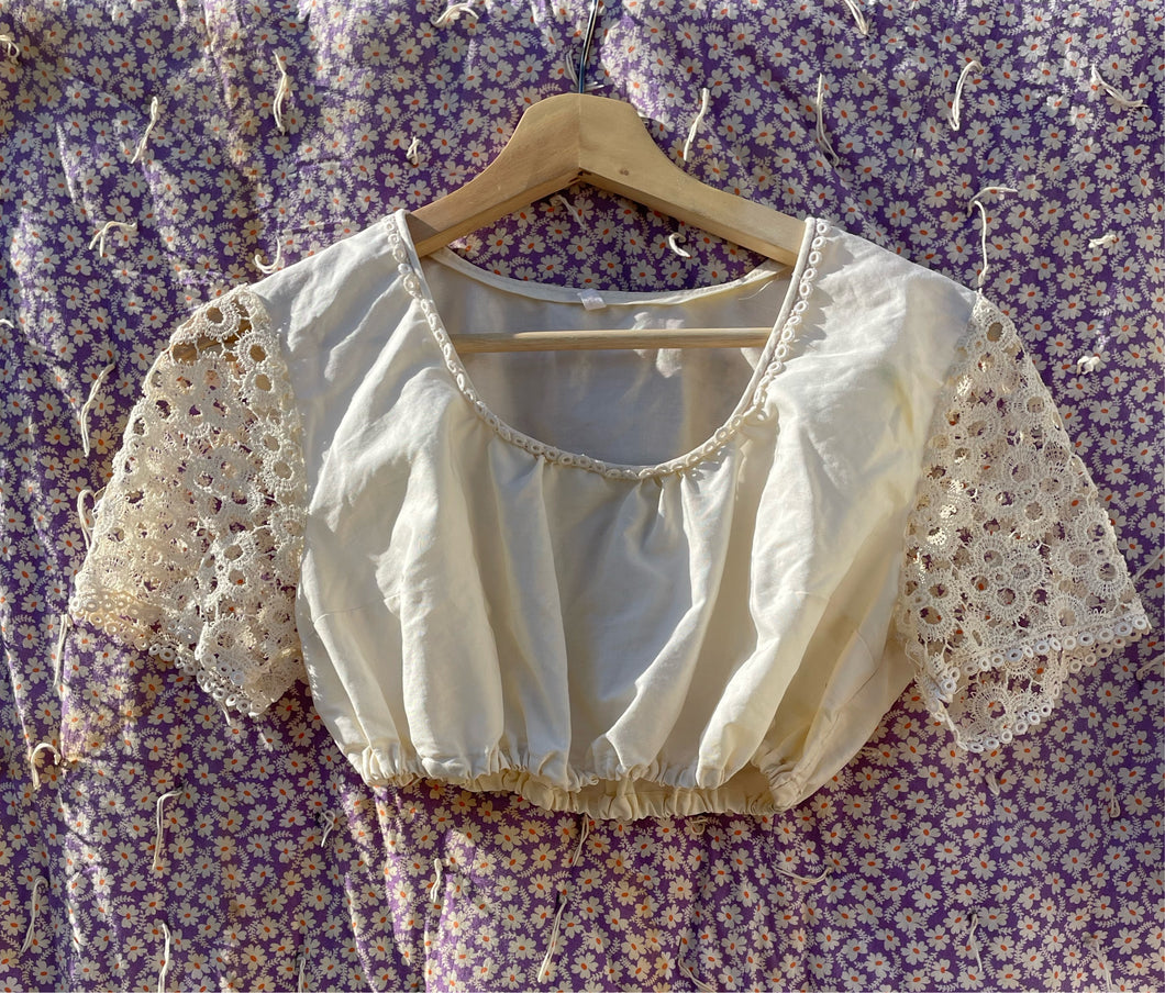 Vintage cotton + crochet crop top