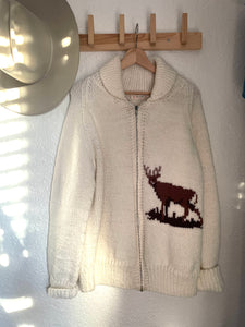Vintage hand knit deer cowichan