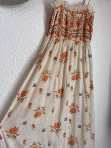 Vintage smocked floral maxi dress