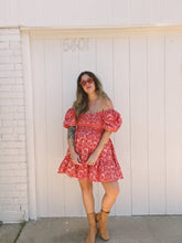 Load image into Gallery viewer, Signature Collection-Red floral puff sleeve dress
