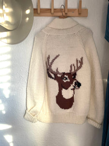Vintage hand knit deer cowichan