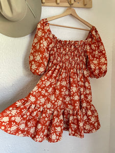 Signature Collection-Orange floral puff sleeve dress