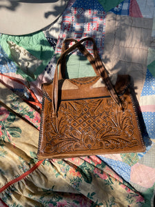 Vintage tooled cowhide bag